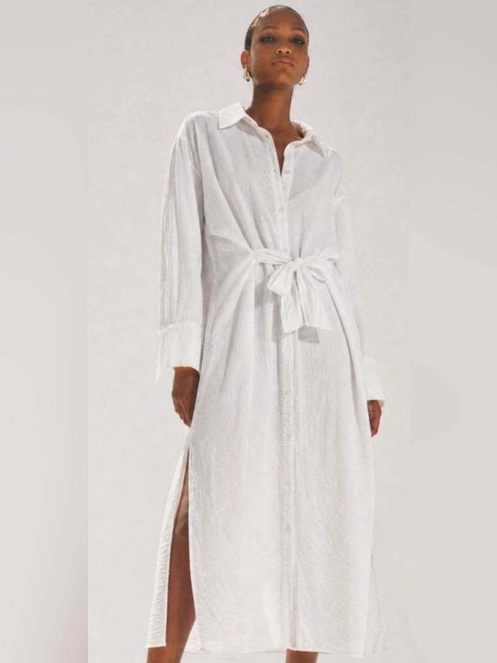H&M White Button-Front Tie-Waist Maxi Dress